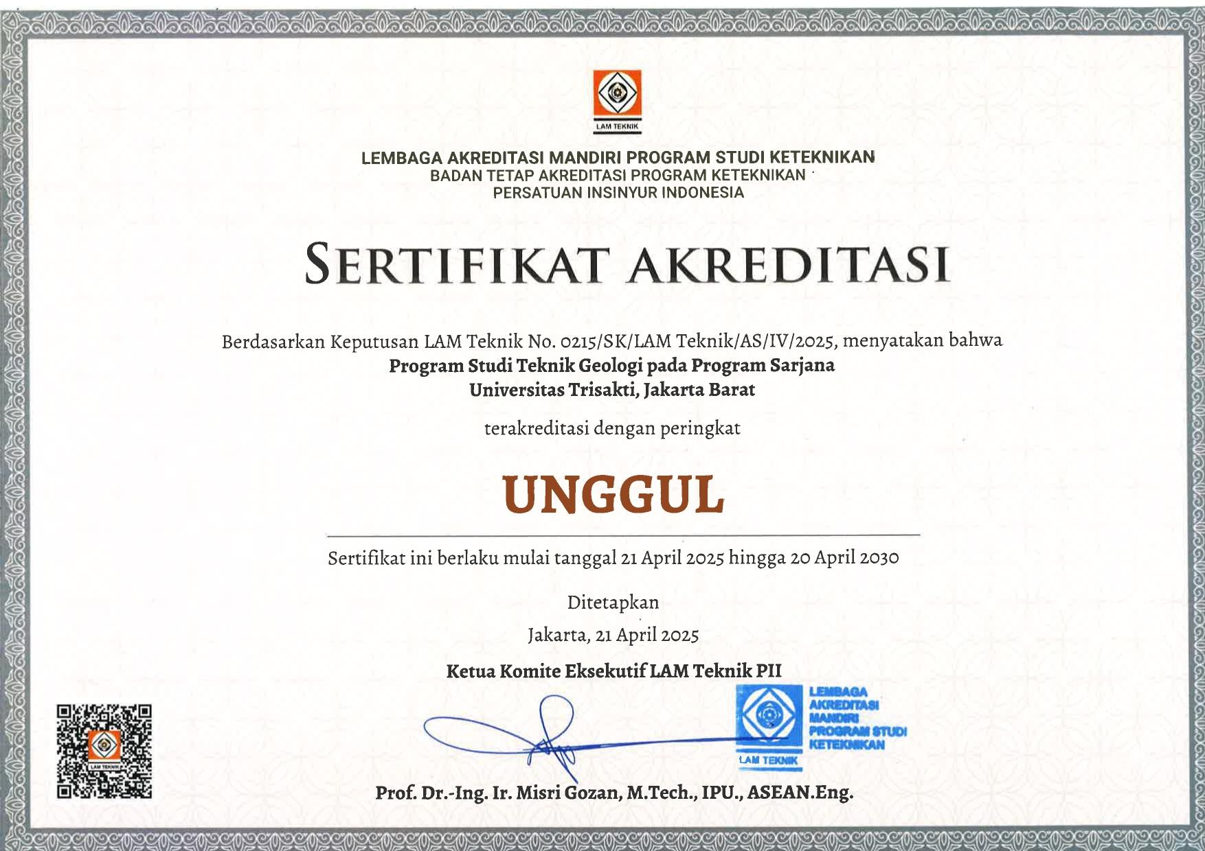 Akreditasi Unggul Teknik Geologi Universitas Trisakti